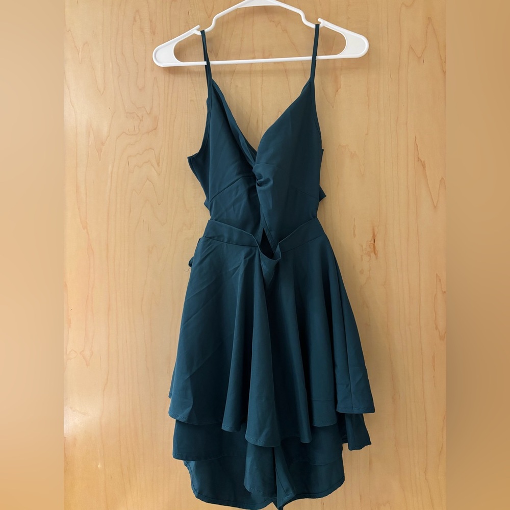 Elegant Teal Sleeveless Romper with a Skort